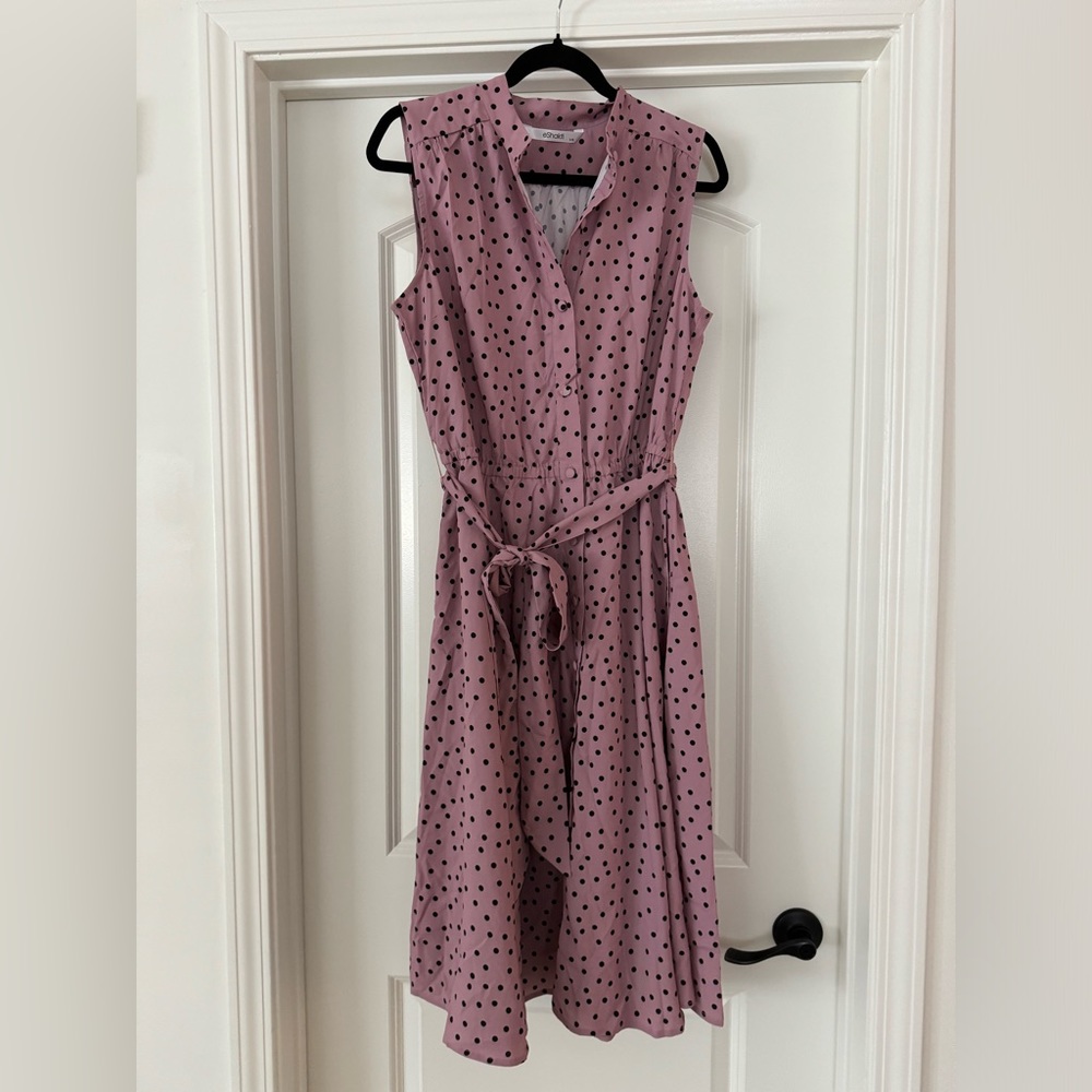 Polka Dot Print Crepe Elastic Waist Shirtdress